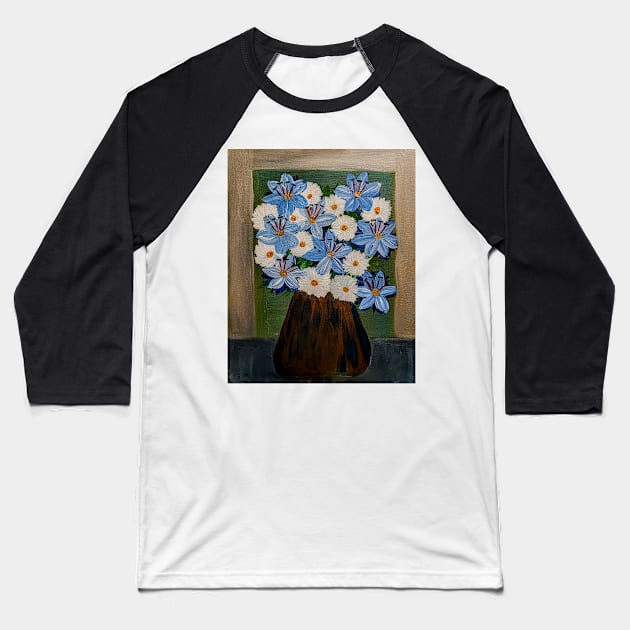 Some lillys and carnations in a bronze vase Baseball T-Shirt by kkartwork